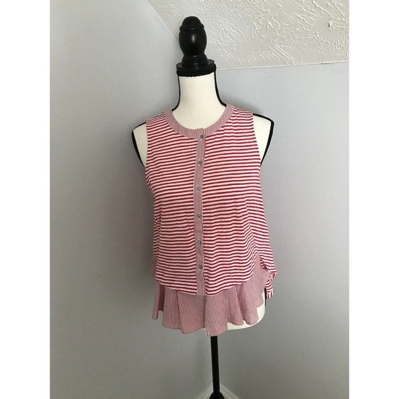 Anthropologie Meadow Rue Fenella Red/White Striped Button Tank - Size Small - Picture 1 of 9